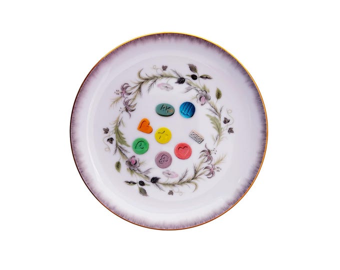Night Vitamins Mix Small 6" Plate Upcycled Vintage Sango Japan Porcelain