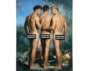 3 Muses Canvas Board Print, Male Nude Classical Art, Queer Wall Decor, Sexy Gay Art Print MATURE NSFW