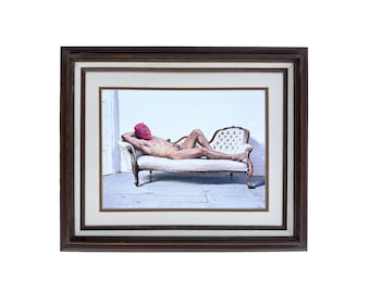 Reclining Nude Indie Sleaze Art Print Subversive Queer Decor, 18"x22" Printed Artist Board, Vintage Plein Air Restored Wood Frame
