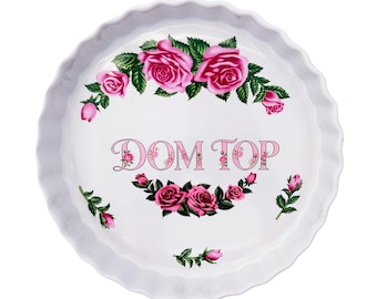 Dom Top Large Dish 9" Upcycled Christineholm Porcelain Kitsch Rose Motif Wall Art Fun Humorous Interior Accessory