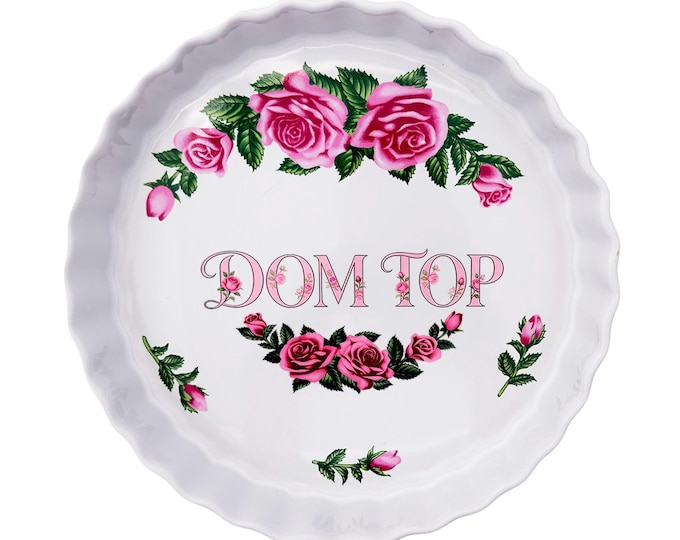 Dom Top Large Dish 9" Upcycled Christineholm Porcelain Kitsch Rose Motif Wall Art Fun Humorous Interior Accessory