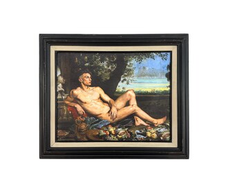 Classical Male Nude Portrait in Vintage Frame UV Printed Canvas Board Art Dutch Master Inspired Still Life One-of-a-Kind Wall Art