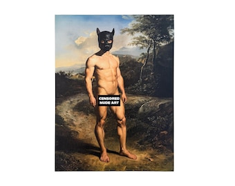 Male Nude Fine Art Print on Canvas Board, Puppy Play Inspired Original Art, Classical Portraiture MATURE NSFW