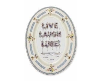 Live Laugh Lube! — Vintage Porcelain Serving Platter 14" Wall Plate