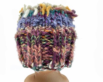 543 Perry CAP HAT: multicolored and FUNKY;  winter warm & handknit