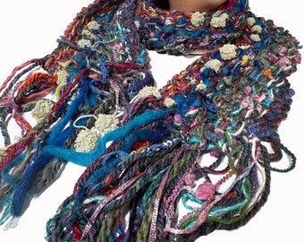 522 HAMMOND SCARF ONLY: beautiful long hand knit scarf with an awesome fringe