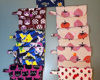 Cartera de tela para tarjetas y efectivo, estuche con cremallera hecho a mano, tarjetero/monedero acolchado, cartera pequeña y bonita.