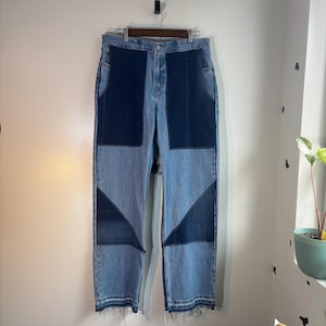 Reworked Levi’s Patchwork Two Tone Denim Pants | Upcycled Jeans Waist 30 | Handmade Denim Workwear