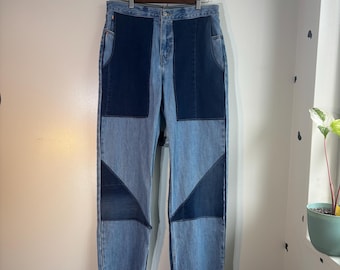Pantalones vaqueros Levi’s Patchwork bicolor rediseñados / Vaqueros reciclados, talla 30 / Ropa de trabajo vaquera hecha a mano