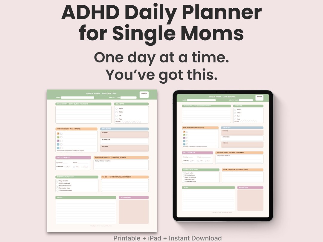 ADHD Single Mom Daily Planner Printable | Mental Load & Task Organizer ...