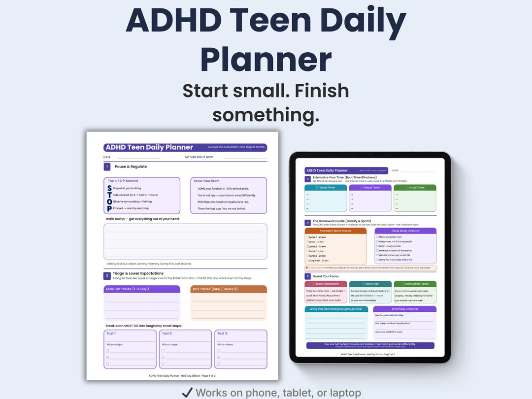 ADHD Teen Planner Printable | Daily Focus & Study Planner | Executive ...