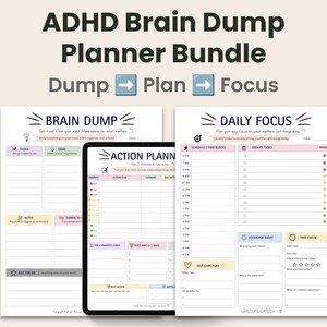 ADHD Brain Dump Planner Printable | Daily Focus & Action Planner Bundle | ADHD Productivity System | Executive Function Workbook PDF