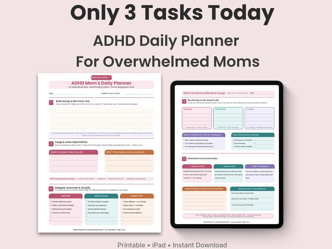 ADHD Mom Daily Planner Printable | Simple Daily Routine for Overwhelmed ...