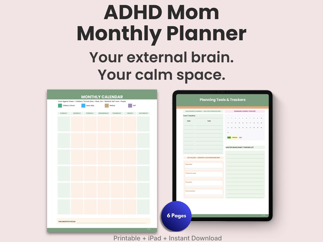 ADHD Mom Planner Printable | Monthly Life Organizer | Mental Load ...
