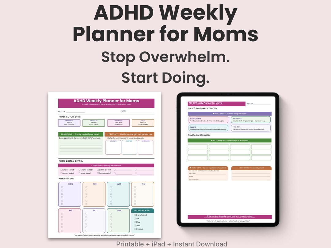 ADHD Weekly Planner for Moms | Cycle Sync Planner | Brain Dump ...