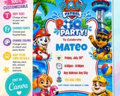 Paw Patrol Pool Party Invitation Template | Editable Canva Kids Invite (Digital Download)