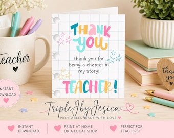 Teacher Thank You Card | Appreciation, End of Year Gift (Digital Download)
