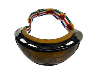 Occhiali da sci vintage Baruffaldi con cinturino arcobaleno, per ricambi/esposizione, lente rotta.