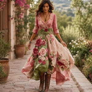 Boho Floral Maxi Vintage Prairie Dress for Women