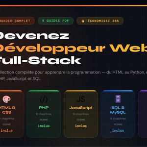 Bundle of 5 French programming PDF guides | HTML, CSS, PHP, JavaScript, SQL, Python | Beginner | Instant Download