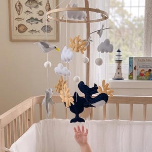 Ocean Baby Mobile Whale Crib Mobile Under the Sea Nursery Decor Marine Animal Felt Mobile Nautical Baby Shower Gift Boy Nursery Decor