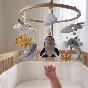 Ozean-Baby-Mobile, Wal-Babybett-Mobile, Unterwasserwelt-Kinderzimmerdeko, Filz-Mobile mit Meerestieren, nautisches Babyparty-Geschenk, Jungen-Kinderzimmerdeko