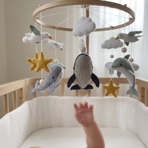 Ocean Nursery Mobile | Whale Crib Mobile | Nautical Baby Room Decor | Sea Animal Ceiling Hanging | Gender Neutral Baby Shower Gift