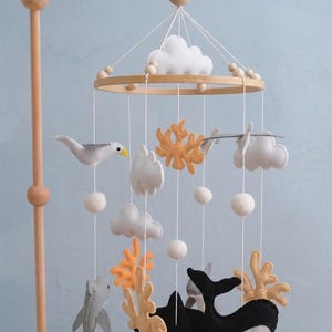 Ocean Baby Mobile Whale Crib Mobile Under the Sea Nursery Decor Marine Animal Felt Mobile Nautical Baby Shower Gift Boy Nursery Decor