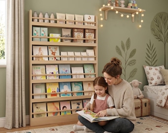 Montessori Bookshelf, Front Facing Kids Bookcase, Slim Nursery Book Display, Tall Toddler Storage, Playroom Furniture, Reading Nook