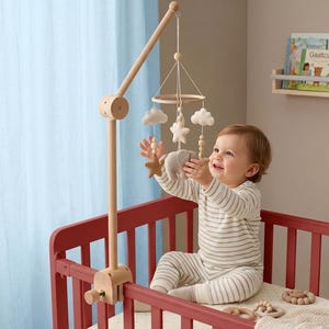 Wooden Baby Mobile Arm, Natural Beech Wood Crib Attachment, Nursery Mobile Holder Bracket, DIY Crib Mobile Hanger, Baby Shower Gift