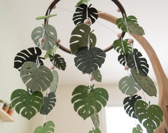 Monstera Leaf Baby Mobile Boho Nursery Decor Jungle Theme Crib Mobile Neutral Baby Shower Gift Tropical Hanging Room Decoration