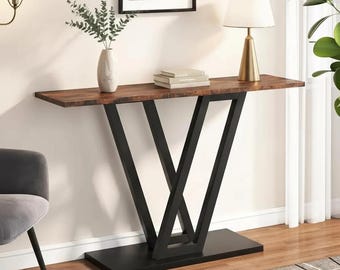 Narrow Console Table 43 Inch Entryway Table Rustic Brown Industrial Sofa Table Slim Hallway Table Behind Couch Table