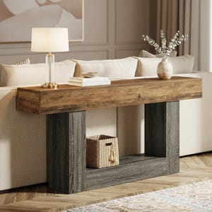 Narrow Console Table 63 Inch Farmhouse Entryway Table Sofa Table Behind Couch Rustic Wood Hallway Table Long Storage Shelf