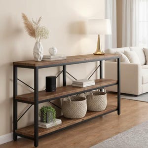 Long Narrow Console Table 70 Inch, 3 Tier Console Table, Behind Couch Sofa Table, Industrial Entryway Table, Rustic Hallway Table