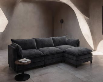 L Shaped Couch 108”, Modular Sectional Couch, Cloud Couch Chenille Sofa with Ottoman, Deep Seat Couch for Living Room