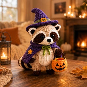 Schema all'uncinetto per strega procione in formato PDF / Schema amigurumi per Halloween a tema bosco / Livello principiante avanzato / Schema digitale scaricabile per 15-18 cm