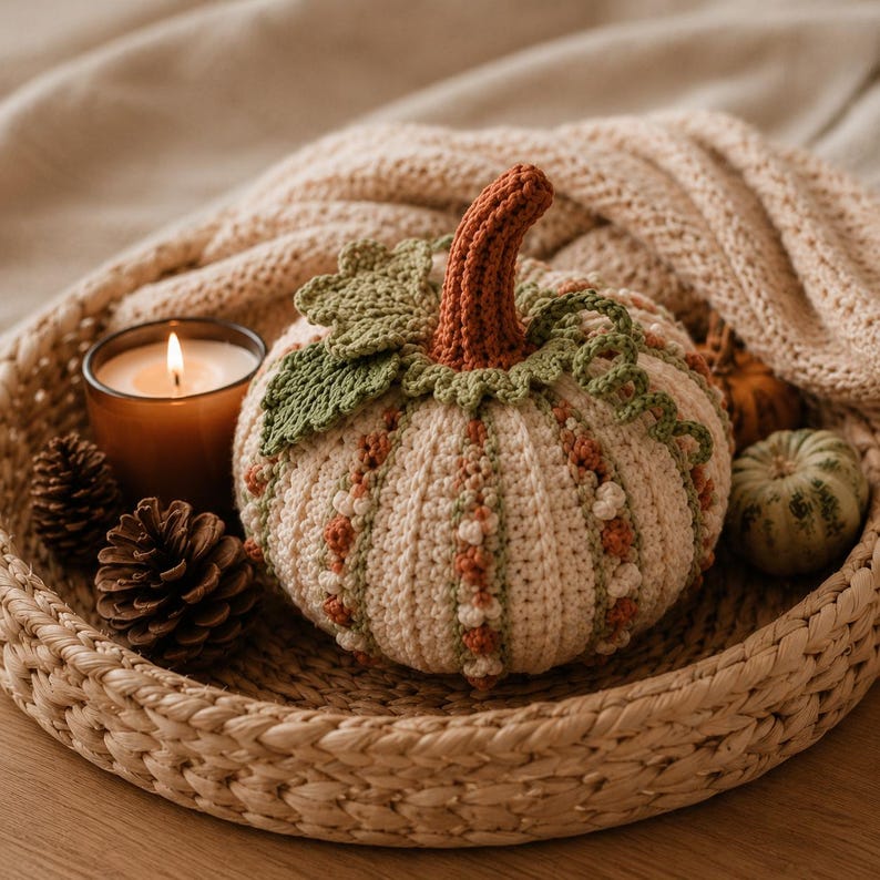 Virkat pumpamönster PDF | Elegant blommig korg med bubbelblommor | Avancerad nybörjare-mellannivå | 20 x 18 cm bild 2