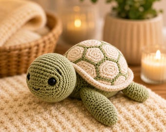 Crochet Sea Turtle Pattern PDF | Amigurumi Sage Green Turtle Plushie | Advanced Beginner Intermediate | 9-10 Inch Digital Download