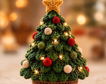 Crochet Christmas Tree Pattern PDF | Cozy Pine Bobble Stitch Amigurumi | Intermediate | 7 Inch Mini Tree Decor