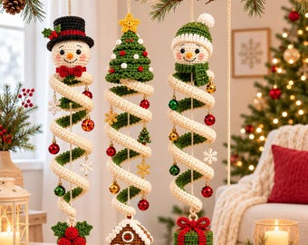 Snowman Spiral Ornament Crochet Pattern PDF | Twisted Spiral Winter Trio | Advanced Beginner Intermediate | 12-13in