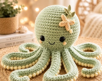 Patron PDF de pieuvre au crochet | Amigurumi mignon couleur écume de mer, peluche inspirée de l'océan | Niveau débutant avancé | 21,5 cm de haut (téléchargement numérique)