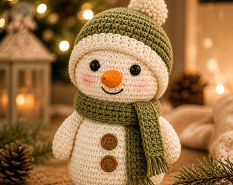 Snowman Crochet Pattern PDF | Cozy Winter Amigurumi Beanie Scarf | Advanced Beginner | 8 Inch Holiday Decor