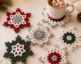 Christmas Snowflake Coaster Crochet Pattern PDF | Winter Wonderland Lace Set of 6 | Intermediate Level | 4.5 Inch Holiday Coasters