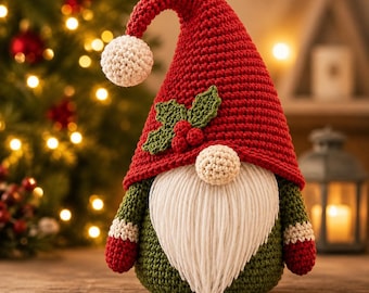 Christmas Gnome Crochet Pattern PDF | Amigurumi Santa Gnome Digital Download | Advanced Beginner | 11 Inch Holiday Decor