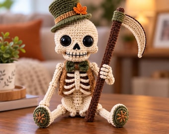 Crochet Halloween Grim Reaper Skeleton PDF Pattern | Amigurumi Scythe Doll | Intermediate | 10 Inch Finished Size