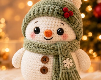 Christmas Snowman Crochet Pattern PDF, Cozy Holly Amigurumi Snowman with Hat & Scarf, Advanced Beginner, 8-9 Inch Digital Download