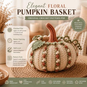 Virkat pumpamönster PDF | Elegant blommig korg med bubbelblommor | Avancerad nybörjare-mellannivå | 20 x 18 cm bild 5