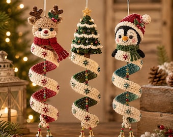 Crochet Christmas Spiral Ornaments Pattern PDF | Reindeer Tree Penguin Amigurumi Set | Advanced Beginner | 6-7 Inch Digital Download