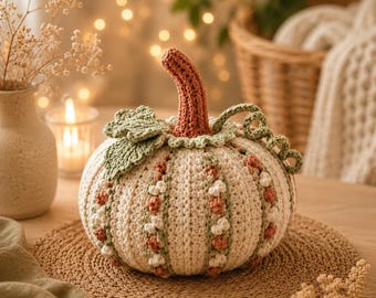 Crochet Pumpkin Pattern PDF | Elegant Floral Basket with Bobble Flowers | Advanced Beginner-Intermediate | 8x7 Inch