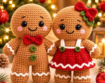 Christmas Gingerbread Couple Crochet Pattern PDF | Amigurumi Boy & Girl Doll | Cozy Holiday Digital Download | Advanced Beginner | 8-9in